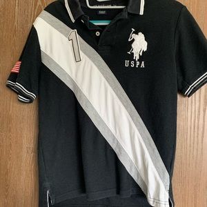 Blue and white polo shirt